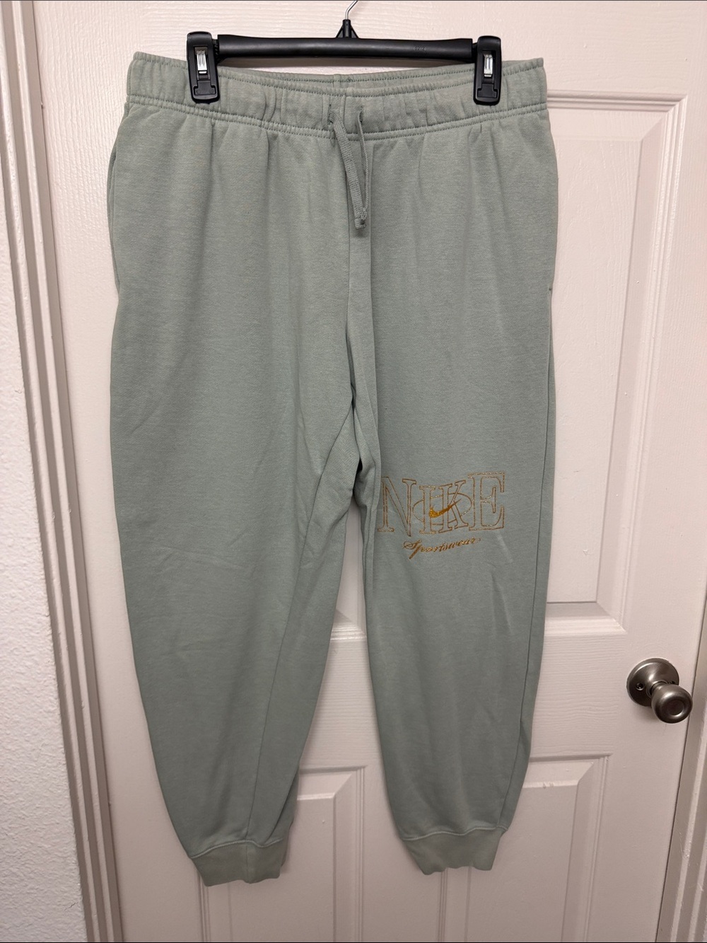 Nike Sage Green Joggers with Gold Logo Embroidery